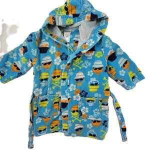 Steve Eve Swim Boys Hooded Robe Child size 5/6 Blue Skull Bones Terry Cloth